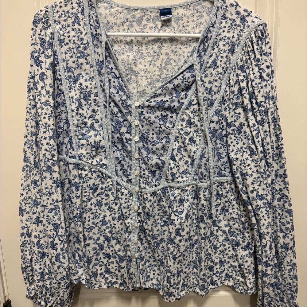 Old Navy Blue and White Floral Blouse